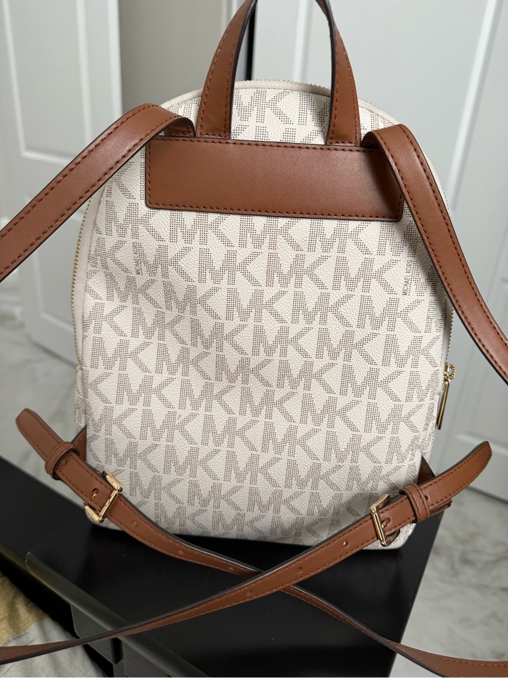 Michael Kors Beige and Brown MK Signature Backpack - Picture 2 of 7